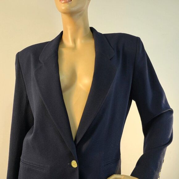 Appleseeds Single Button Blazer Womens Career Jacket Sz 10 Navy Blue Vintage 90s - Picture 2 of 12